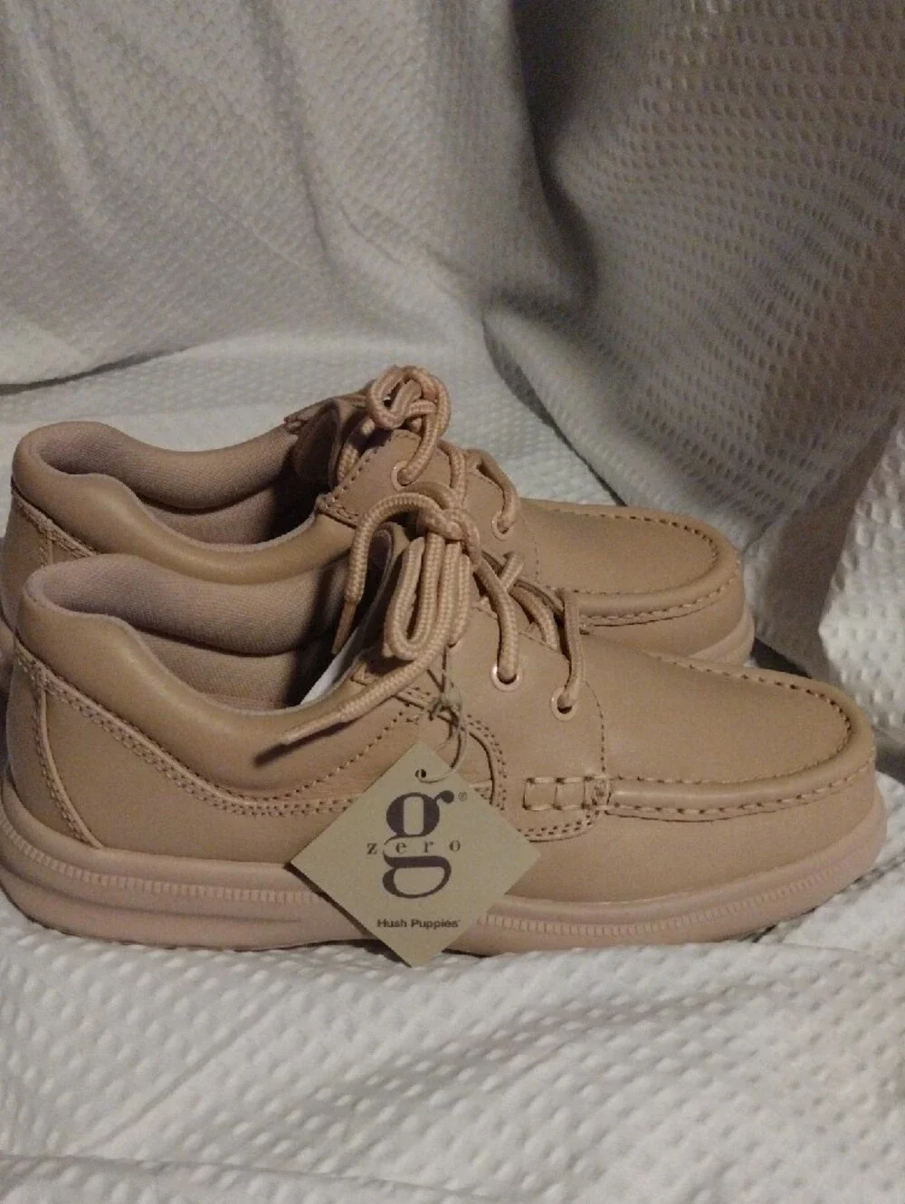 Hush Puppies Men's Gus Beige Leather Slip-On Style Zero G Lace-Up Loafers Size 7